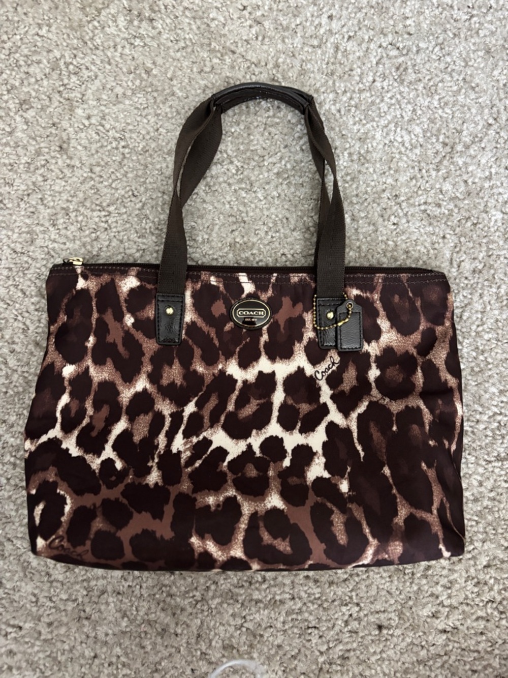 COACH Brown Leopard Print Mini Tote Bag